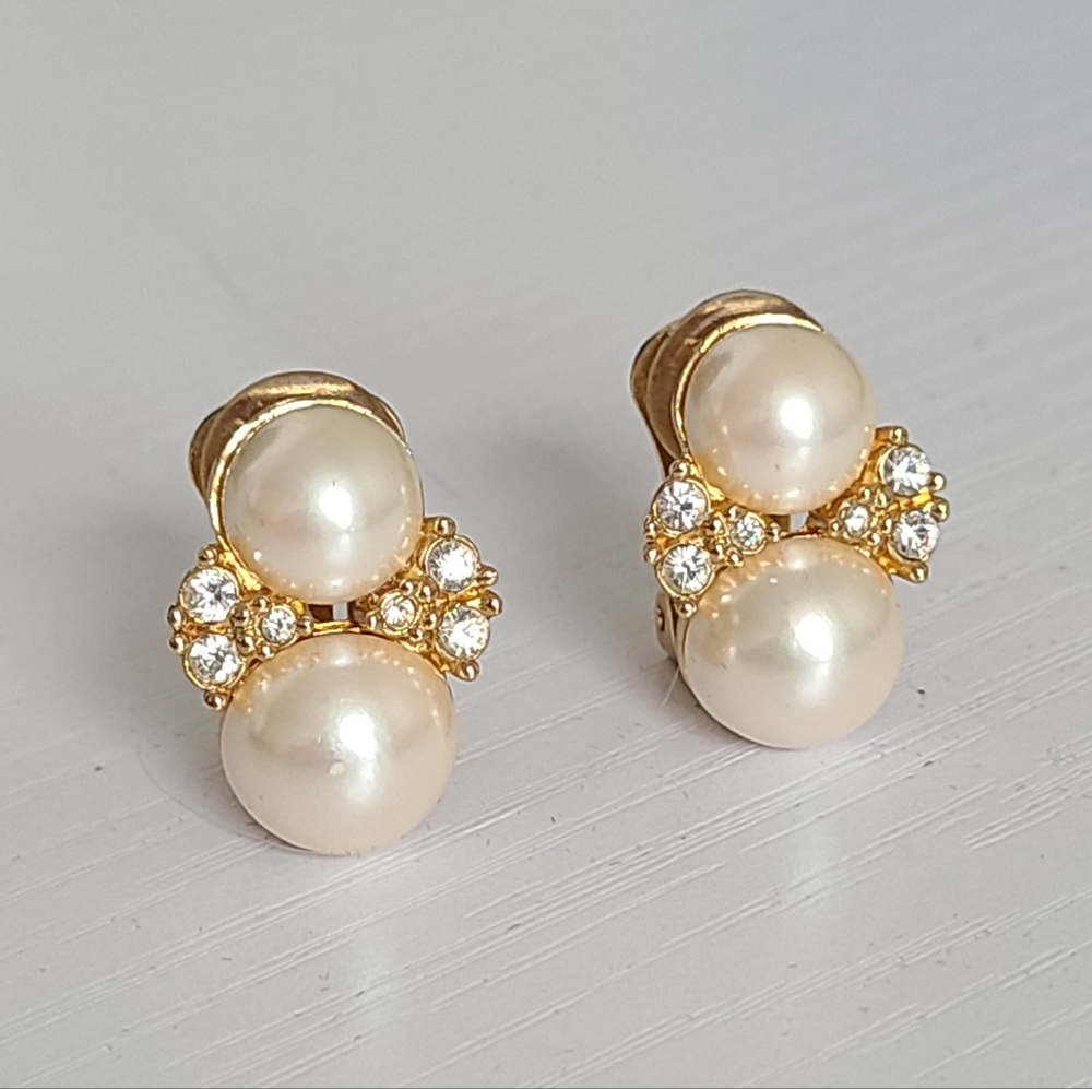 Dior Pearl and Crystal Gold-Tone Clip-On Earrings - Cream Pearls